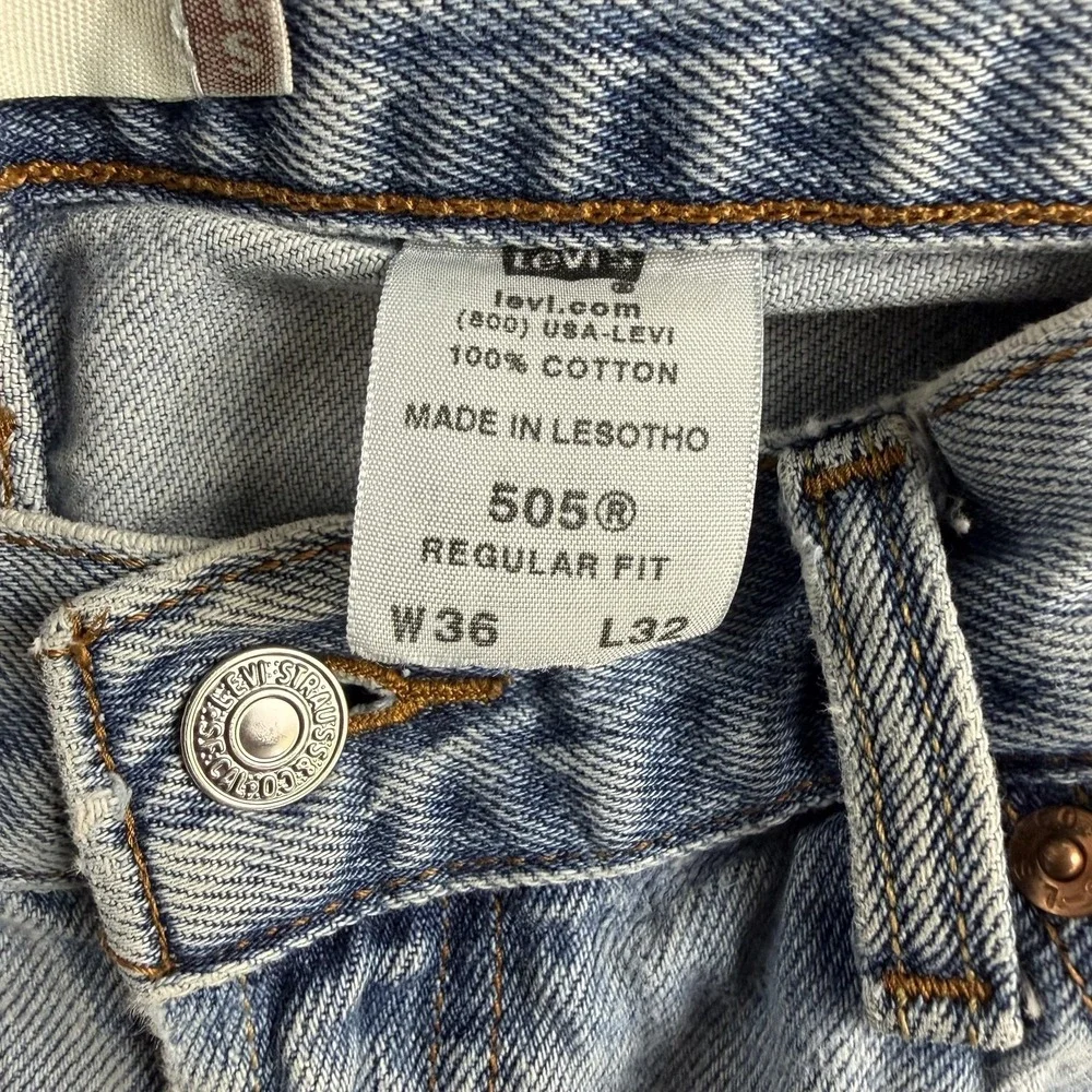 Y2K Levis 505 Jeans Mens 36x32 Light Wash Blue Denim Regular Straight Casual